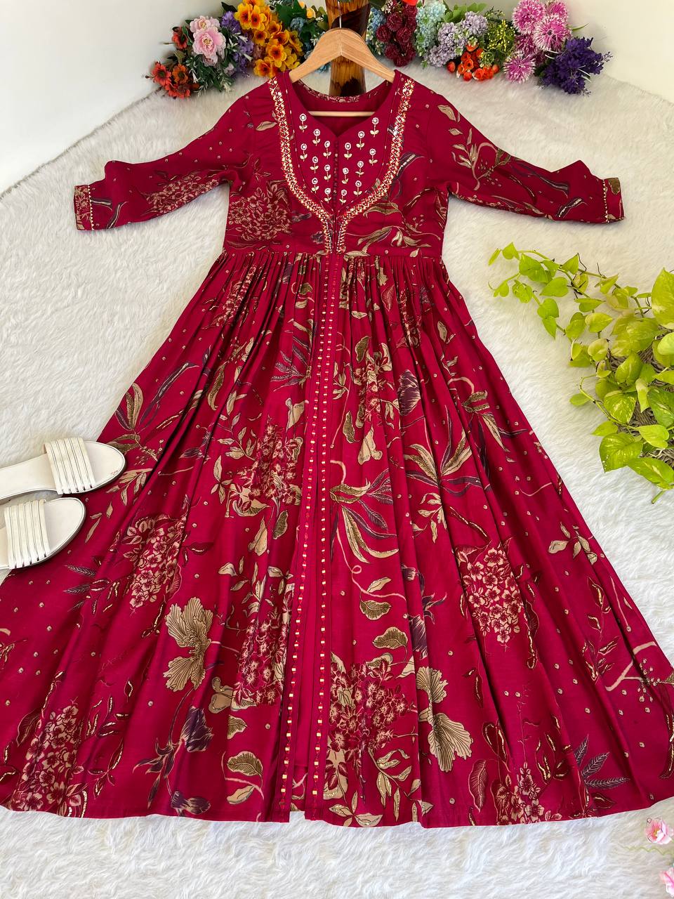 Enamoring Rani Roman Silk Handworked Fully Stitched Designer Gown