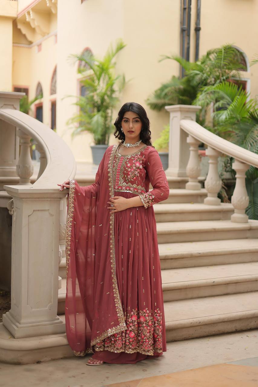 Breathtaking Faux Georgette Rich Sequins Embroidered Top Sharara Suit