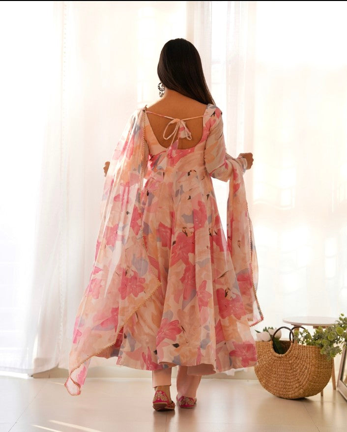 Bewitching Faux Georgette Printed Designer Anarkali Pant Suit