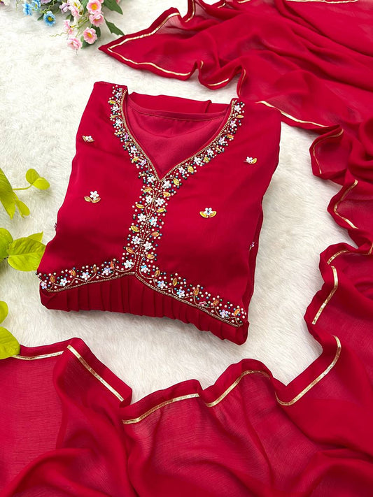Mesmerizing Maroon Rangoli Silk Handworked Gown With Dupatta