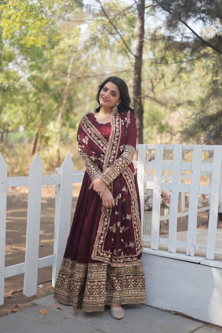 Radiant Rich Sequins Embroidered Designer Gown With Dupatta