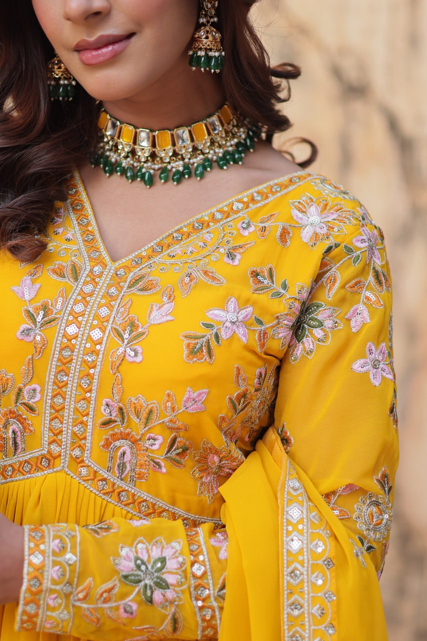 Magnificent Faux Georgette Zari Sequins Embroidered Gown With Dupatta