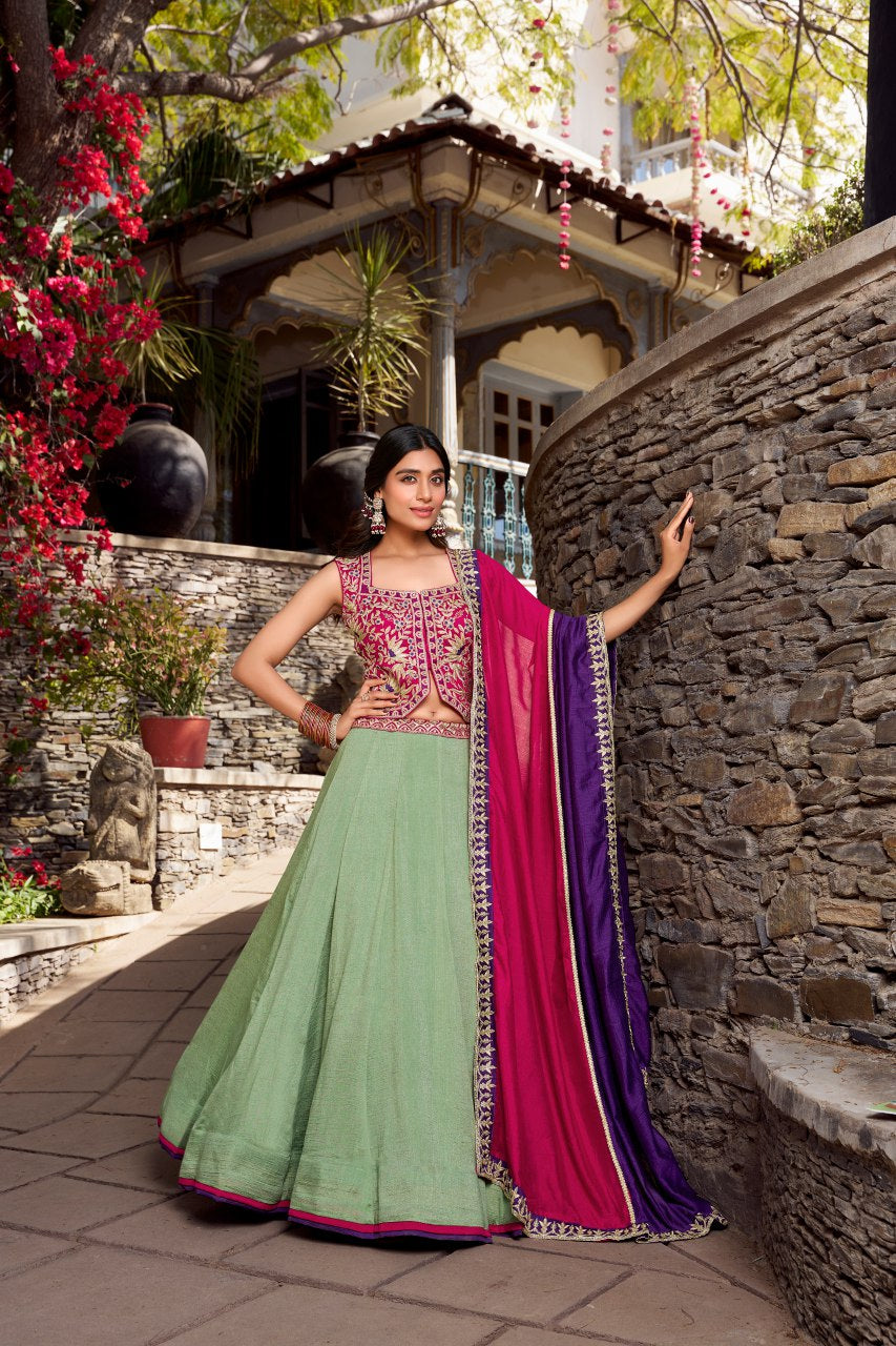 Graceful Vichitra Silk Sequins Thread Worked Lehenga Choli
