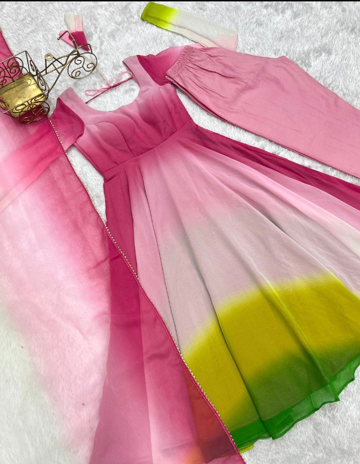 Spectacular Shaded Digital Printed Faux Georgette Anarkali Pant Suit