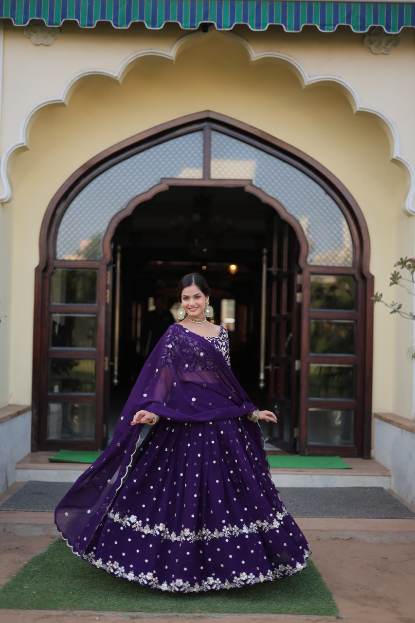 Bewitching Faux Georgette Sequins Embroidered Lehenga Choli