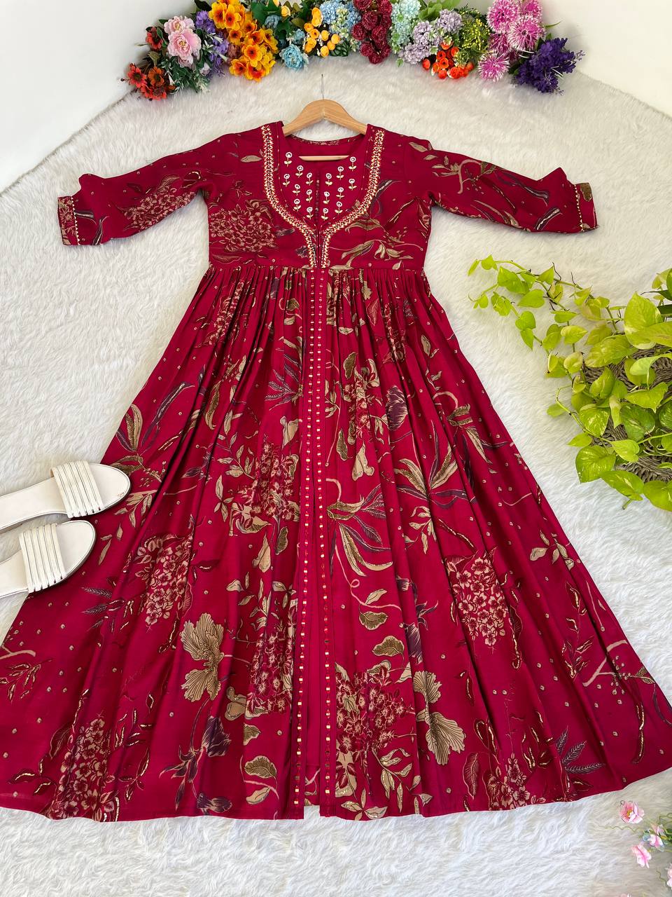 Enamoring Rani Roman Silk Handworked Fully Stitched Designer Gown