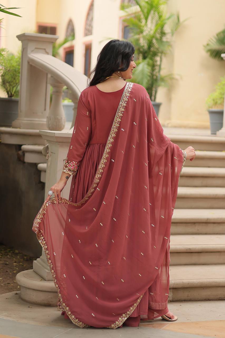 Breathtaking Faux Georgette Rich Sequins Embroidered Top Sharara Suit