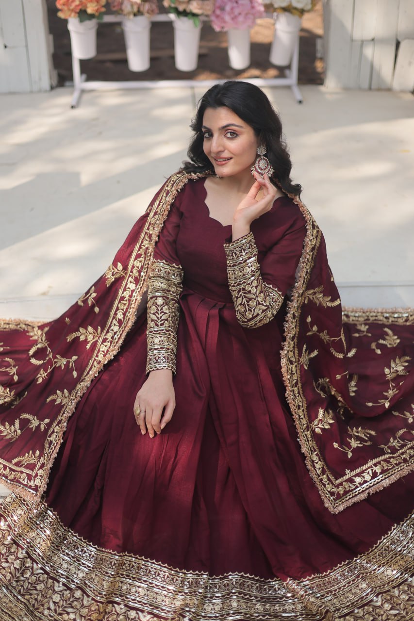 Radiant Rich Sequins Embroidered Designer Gown With Dupatta