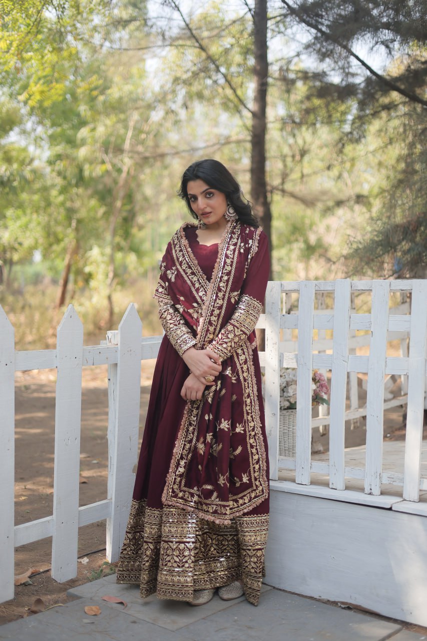 Radiant Rich Sequins Embroidered Designer Gown With Dupatta