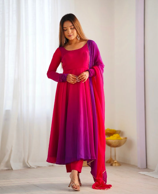 Spectacular Shaded Digital Printed Faux Georgette Anarkali Pant Suit
