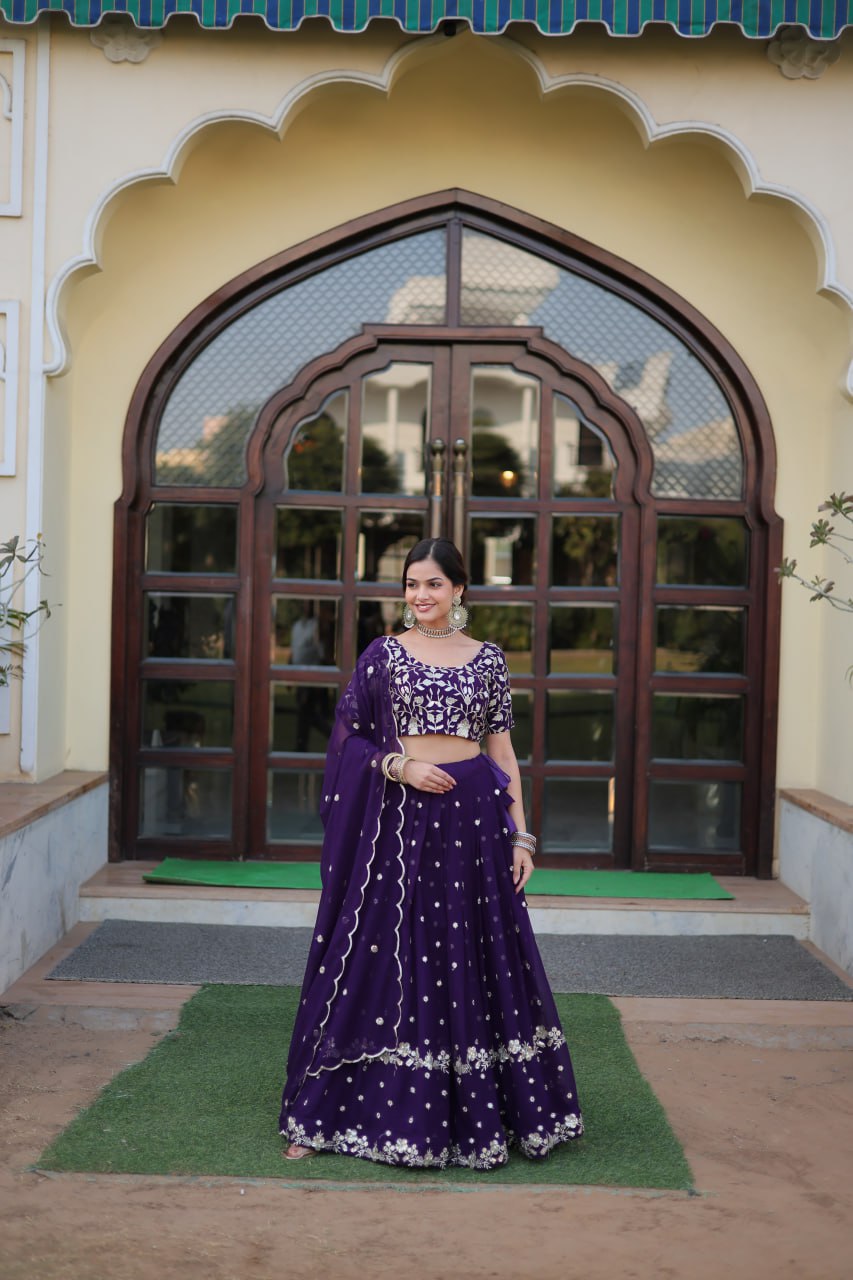 Bewitching Faux Georgette Sequins Embroidered Lehenga Choli