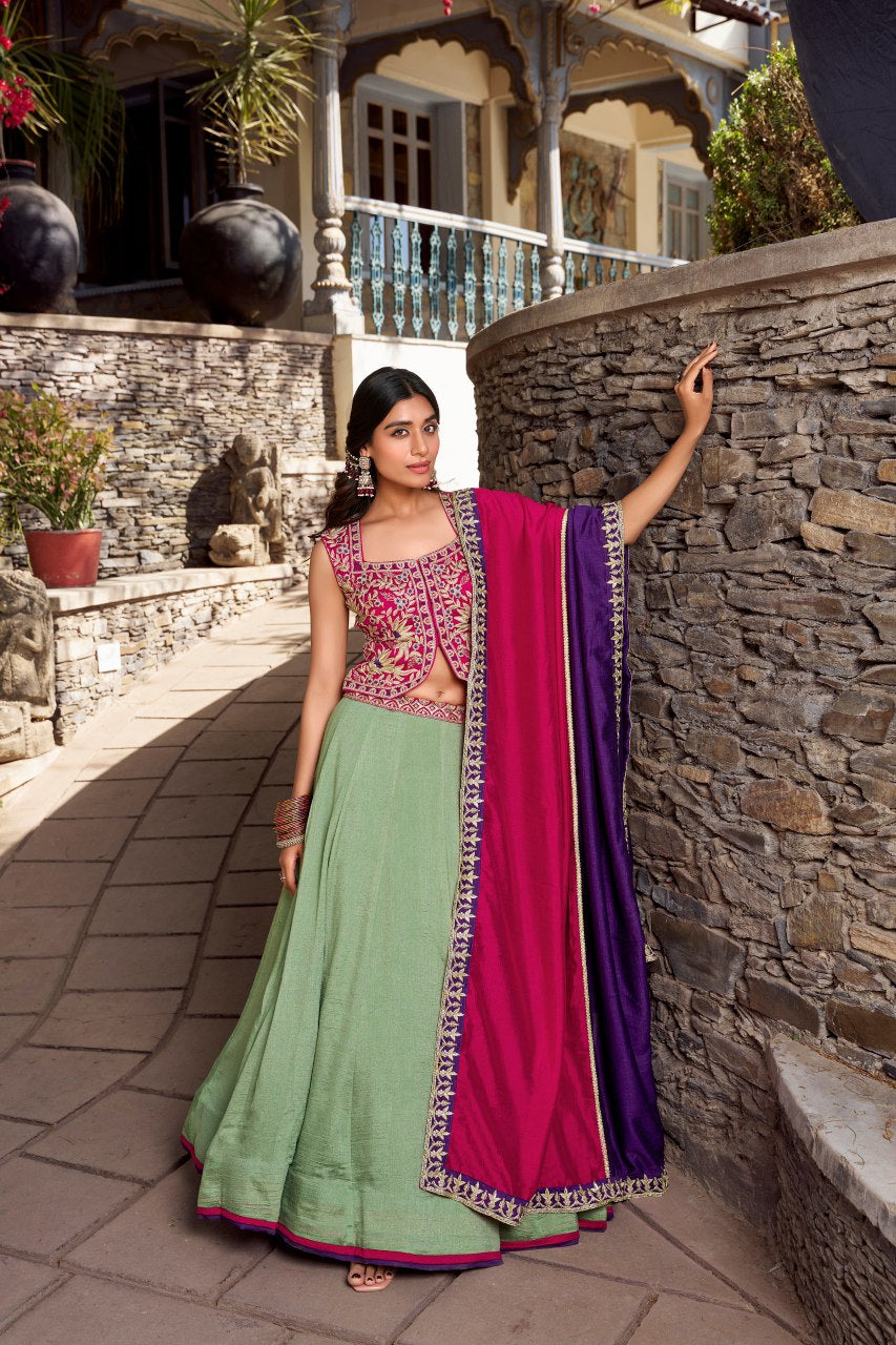 Graceful Vichitra Silk Sequins Thread Worked Lehenga Choli