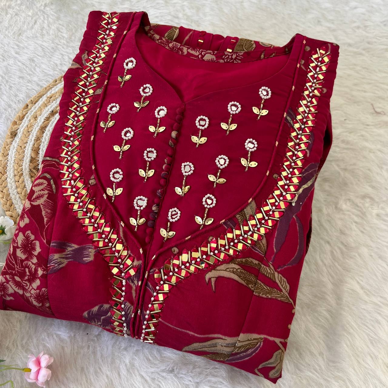 Enamoring Rani Roman Silk Handworked Fully Stitched Designer Gown