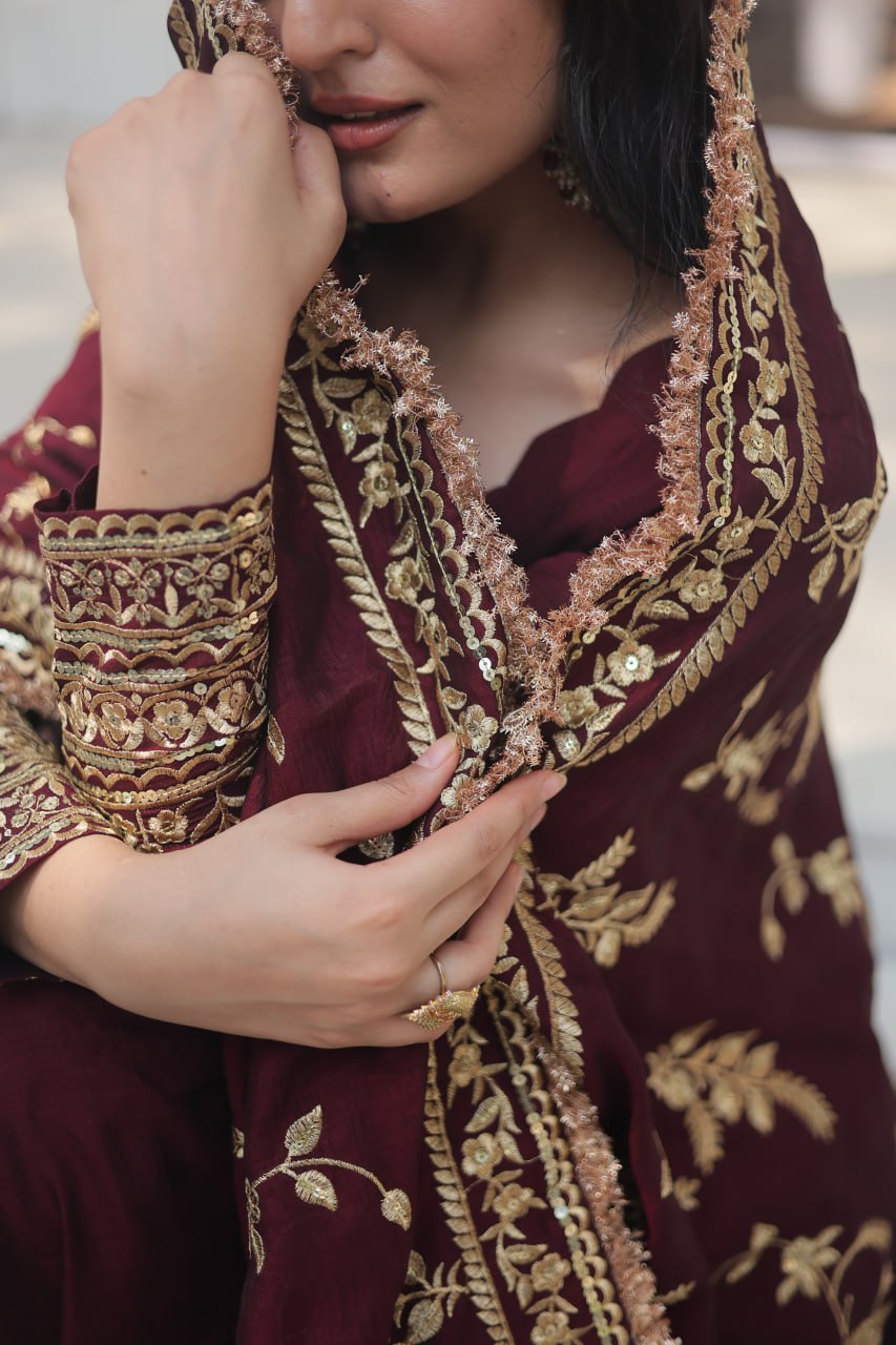 Radiant Rich Sequins Embroidered Designer Gown With Dupatta