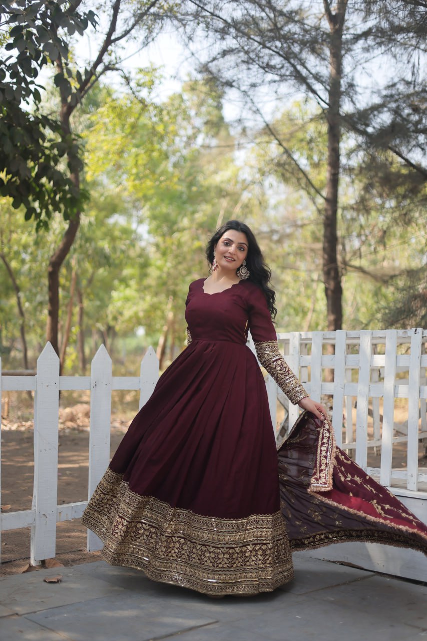Radiant Rich Sequins Embroidered Designer Gown With Dupatta