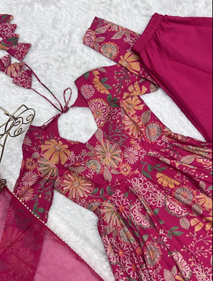 Exquisite Pure Soft Roman Silk Kediya Kurta Palazzo Set