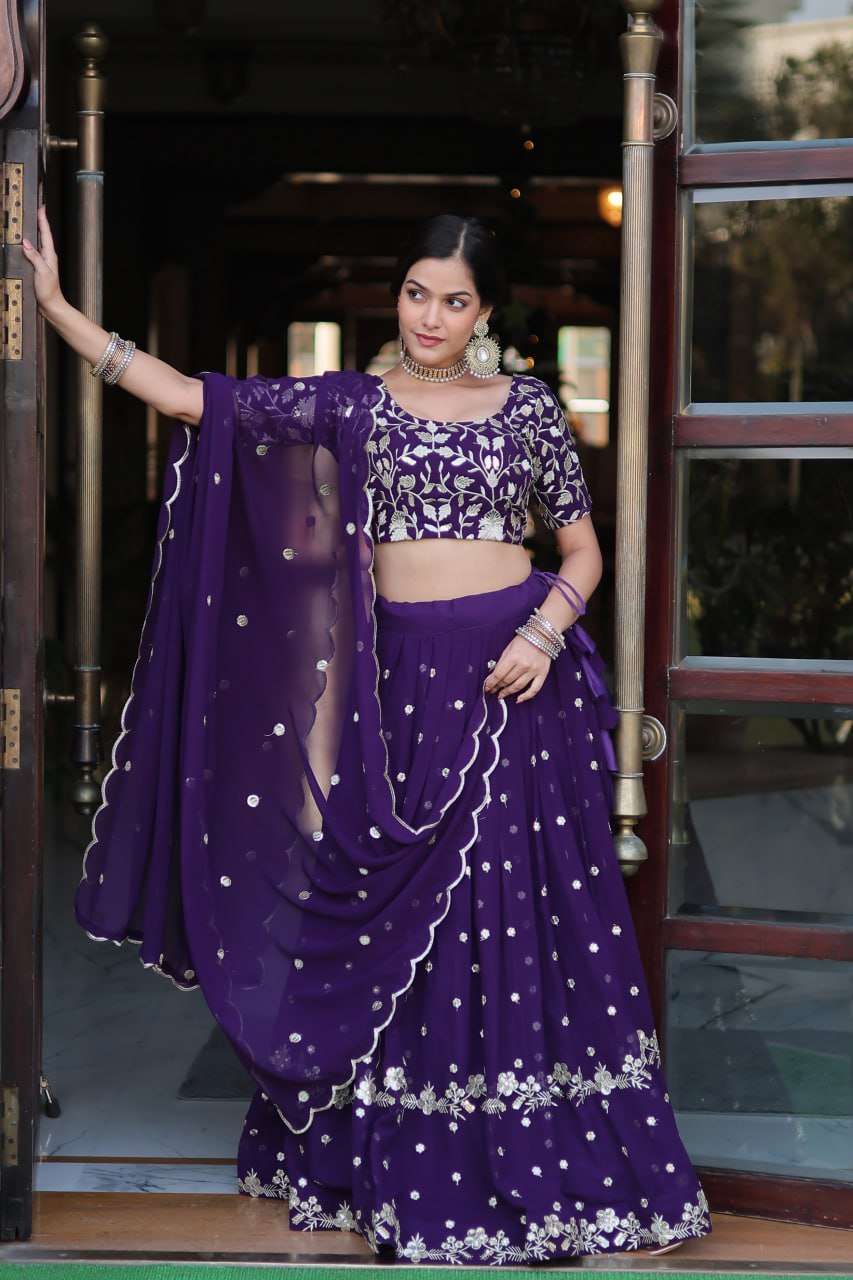 Bewitching Faux Georgette Sequins Embroidered Lehenga Choli
