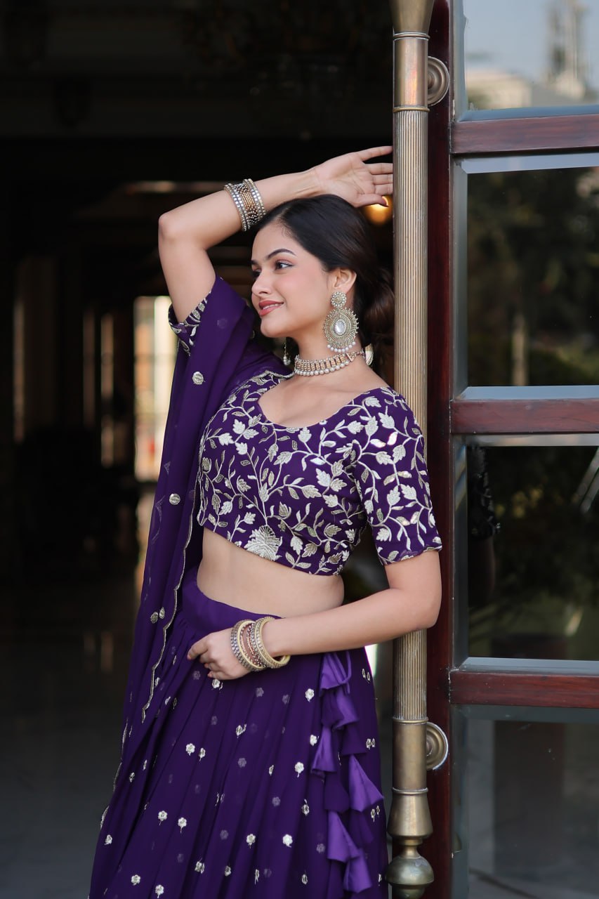 Bewitching Faux Georgette Sequins Embroidered Lehenga Choli