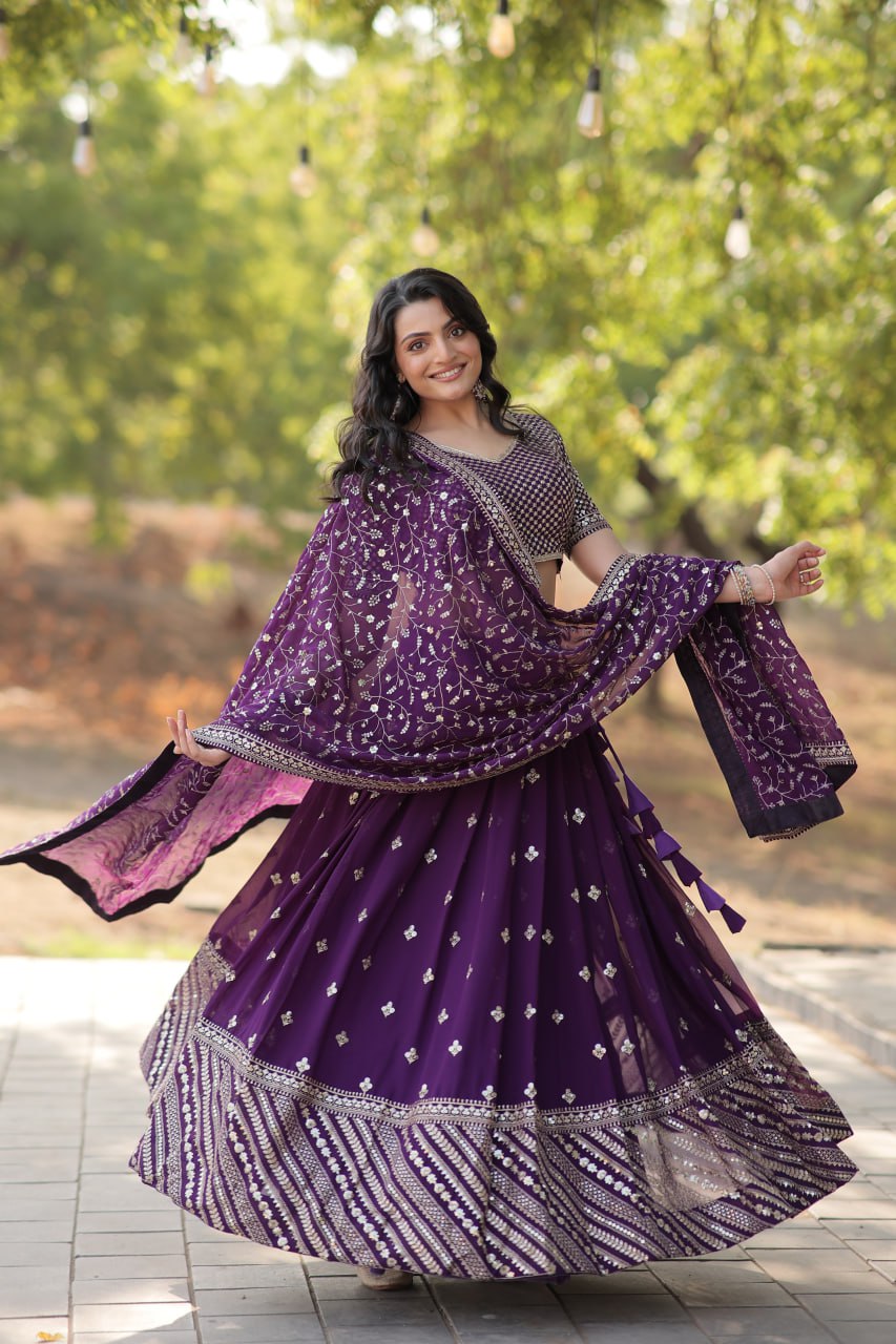 Ravishing Purple Faux Georgette Wedding Wear Lehenga Choli