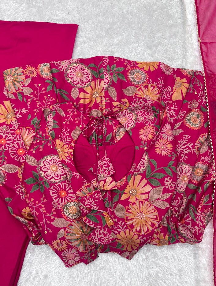 Exquisite Pure Soft Roman Silk Kediya Kurta Palazzo Set