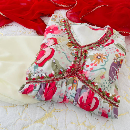 Graceful Soft Chinon Floral Printed Handworked Festive Wear Suit