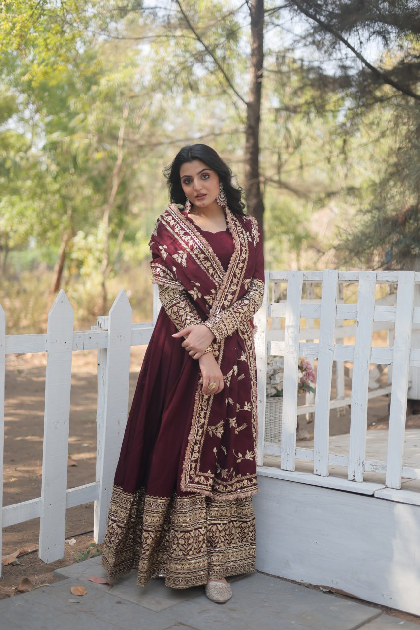 Radiant Rich Sequins Embroidered Designer Gown With Dupatta