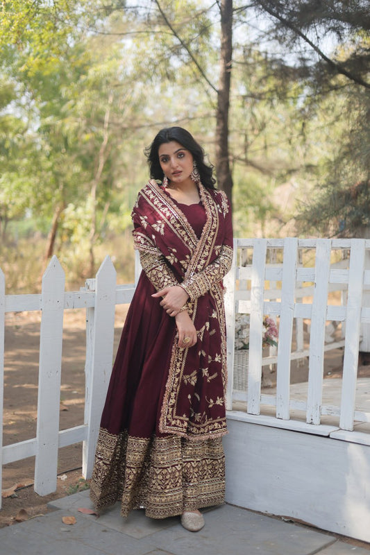 Radiant Rich Sequins Embroidered Designer Gown With Dupatta