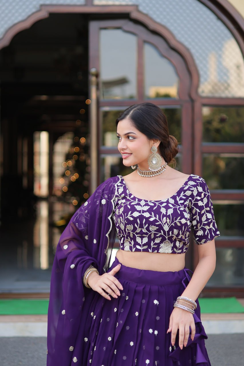 Bewitching Faux Georgette Sequins Embroidered Lehenga Choli