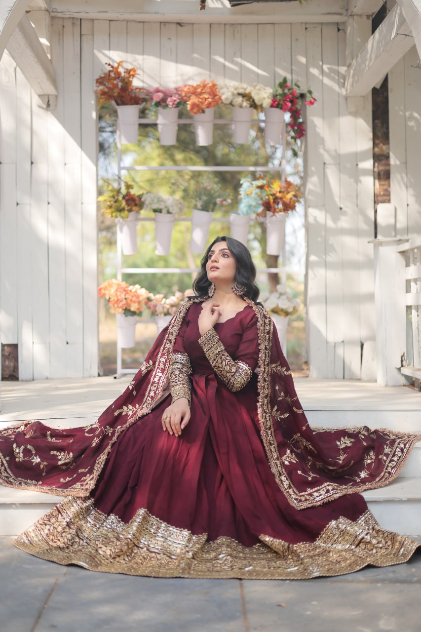 Radiant Rich Sequins Embroidered Designer Gown With Dupatta