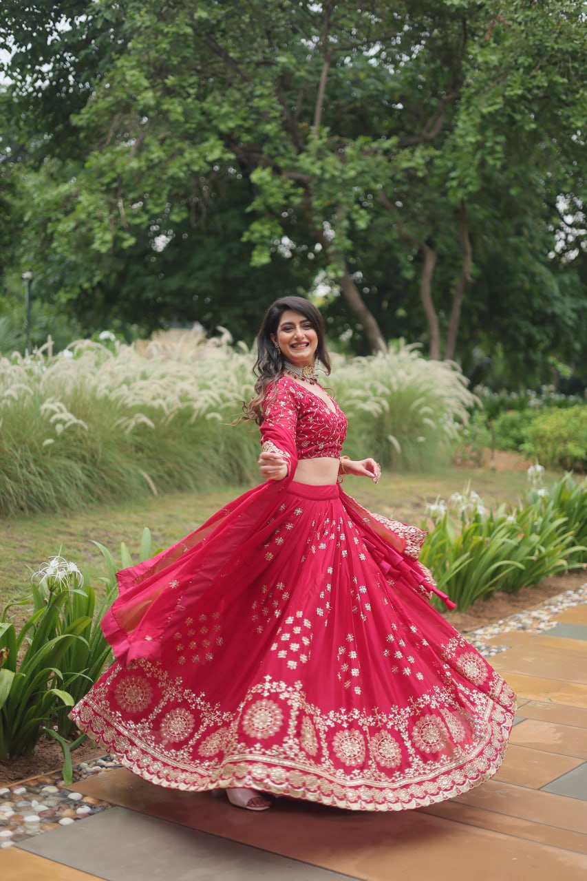 Divine Pink Sequins Embroidered Designer Lehenga Choli Set