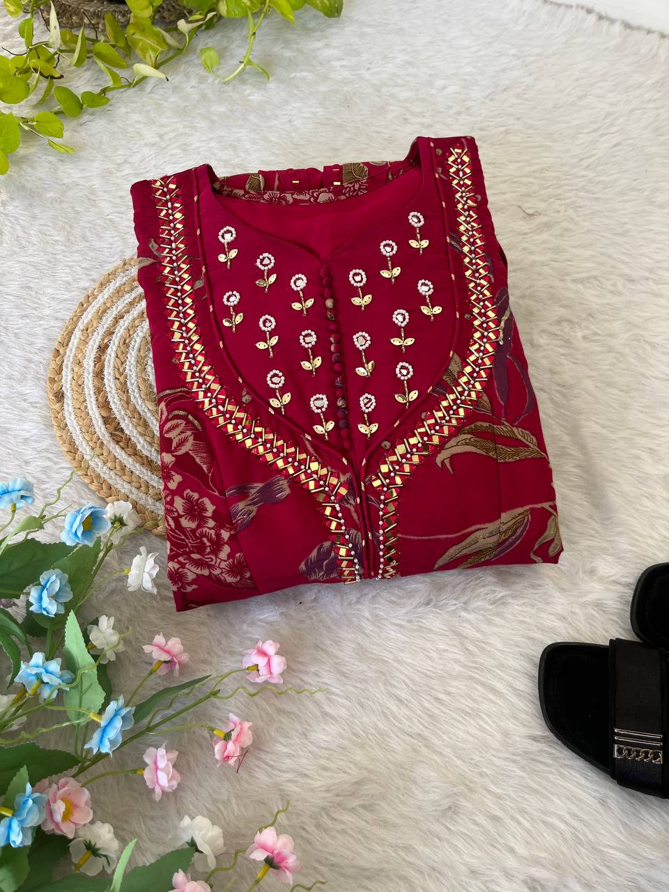 Enamoring Rani Roman Silk Handworked Fully Stitched Designer Gown