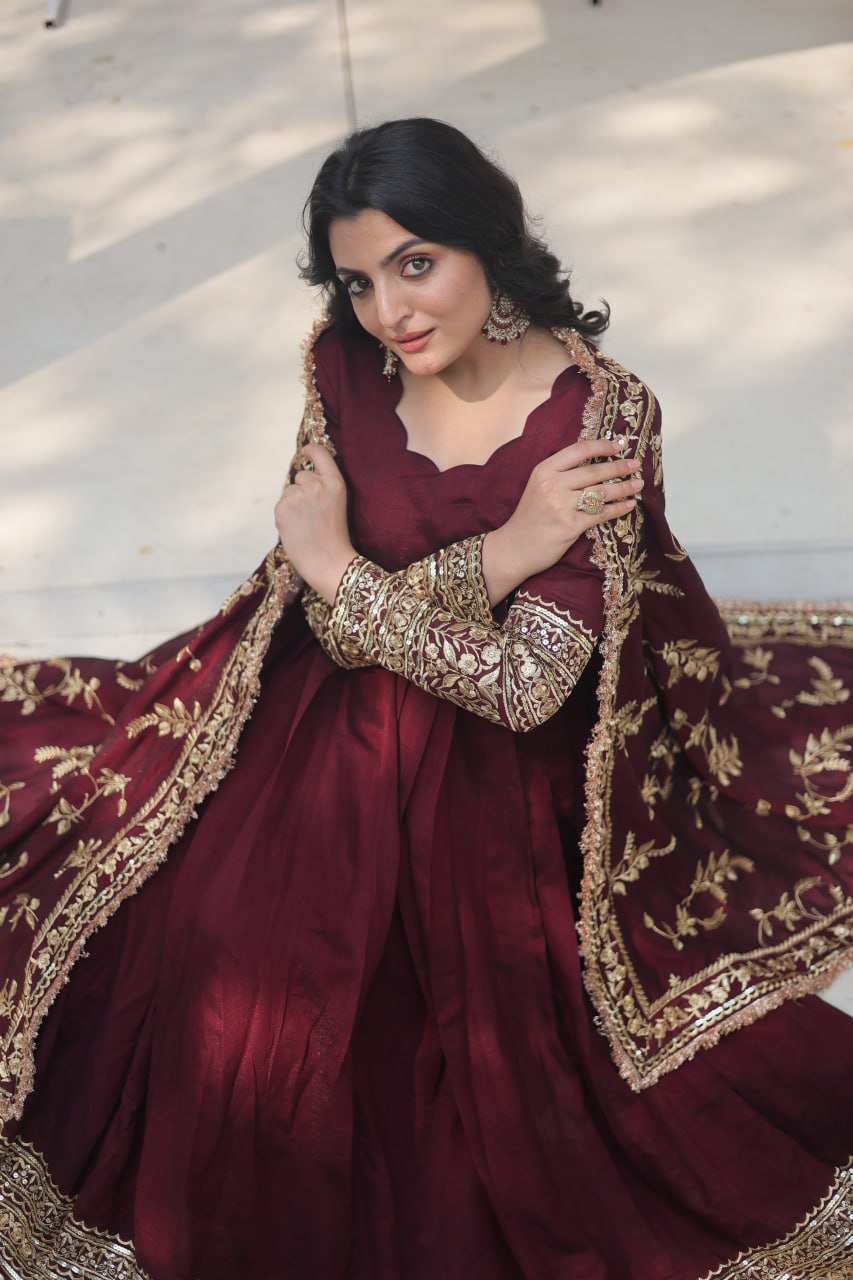 Radiant Rich Sequins Embroidered Designer Gown With Dupatta