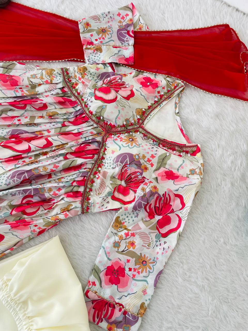 Graceful Soft Chinon Floral Printed Handworked Festive Wear Suit