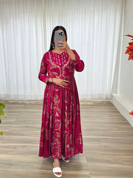 Enamoring Rani Roman Silk Handworked Fully Stitched Designer Gown