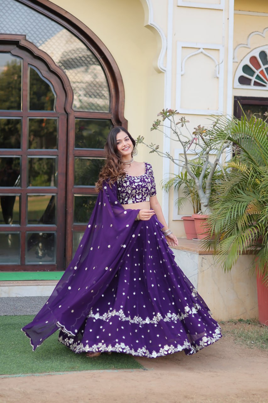 Bewitching Faux Georgette Sequins Embroidered Lehenga Choli