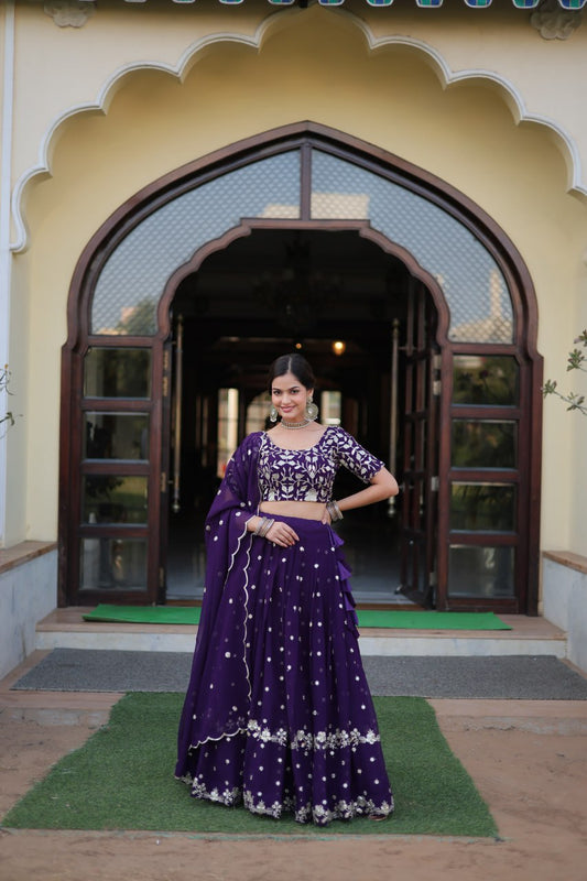 Bewitching Faux Georgette Sequins Embroidered Lehenga Choli