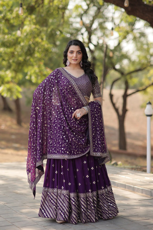 Ravishing Purple Faux Georgette Wedding Wear Lehenga Choli