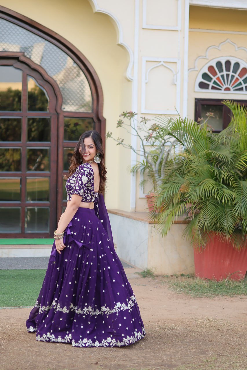 Bewitching Faux Georgette Sequins Embroidered Lehenga Choli