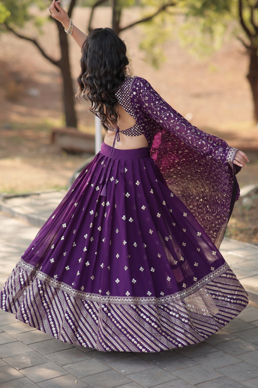 Ravishing Purple Faux Georgette Wedding Wear Lehenga Choli