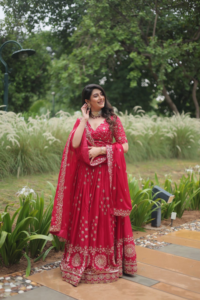 Divine Pink Sequins Embroidered Designer Lehenga Choli Set