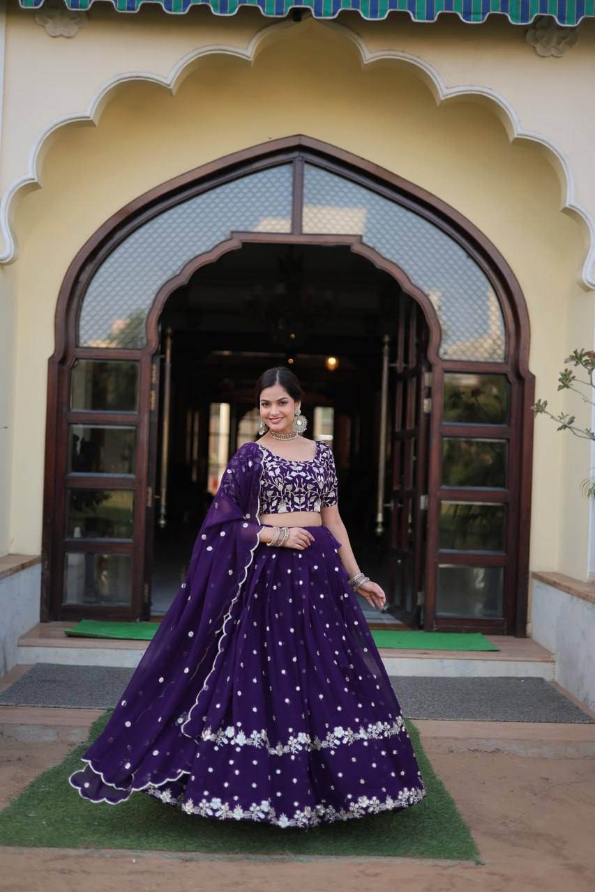 Bewitching Faux Georgette Sequins Embroidered Lehenga Choli