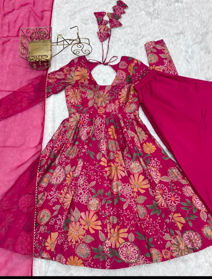 Exquisite Pure Soft Roman Silk Kediya Kurta Palazzo Set