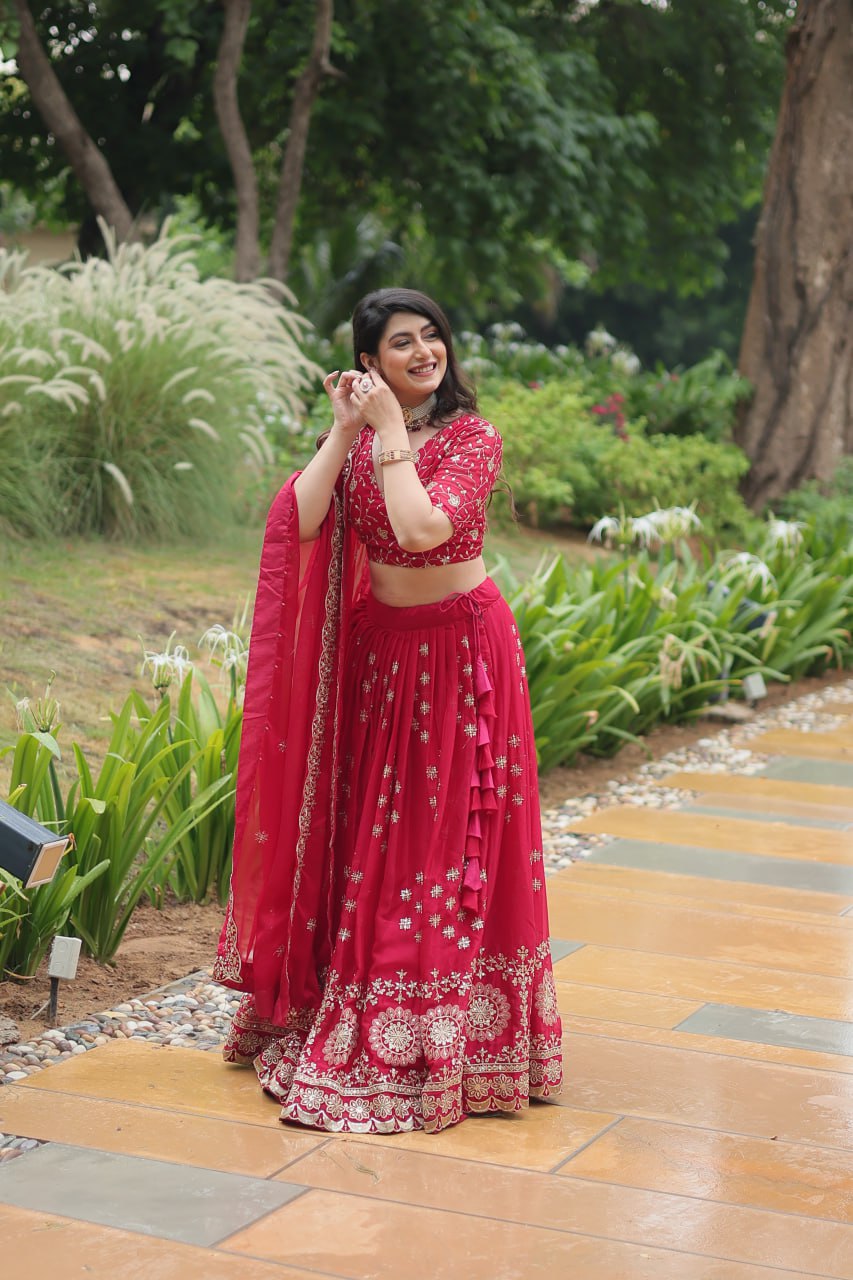 Divine Pink Sequins Embroidered Designer Lehenga Choli Set