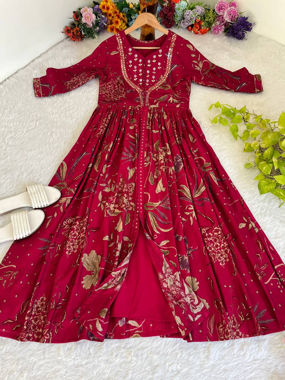 Enamoring Rani Roman Silk Handworked Fully Stitched Designer Gown