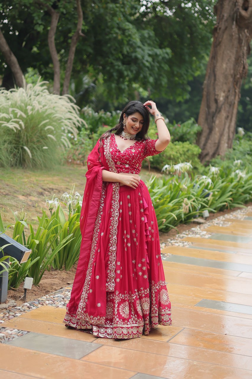 Divine Pink Sequins Embroidered Designer Lehenga Choli Set