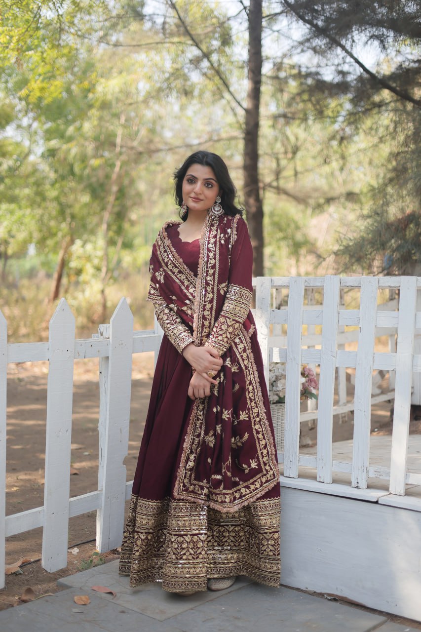 Radiant Rich Sequins Embroidered Designer Gown With Dupatta