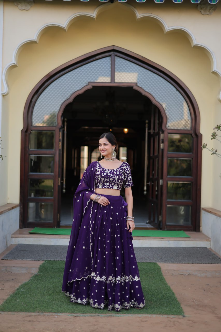 Bewitching Faux Georgette Sequins Embroidered Lehenga Choli