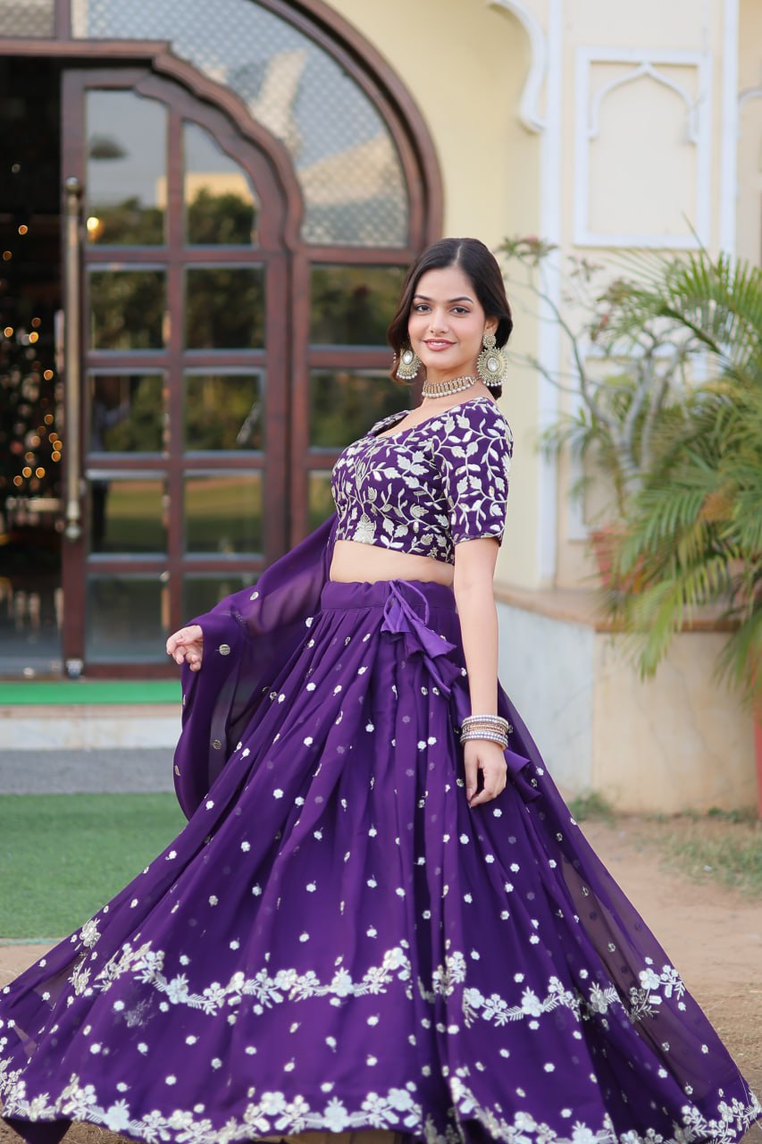 Bewitching Faux Georgette Sequins Embroidered Lehenga Choli