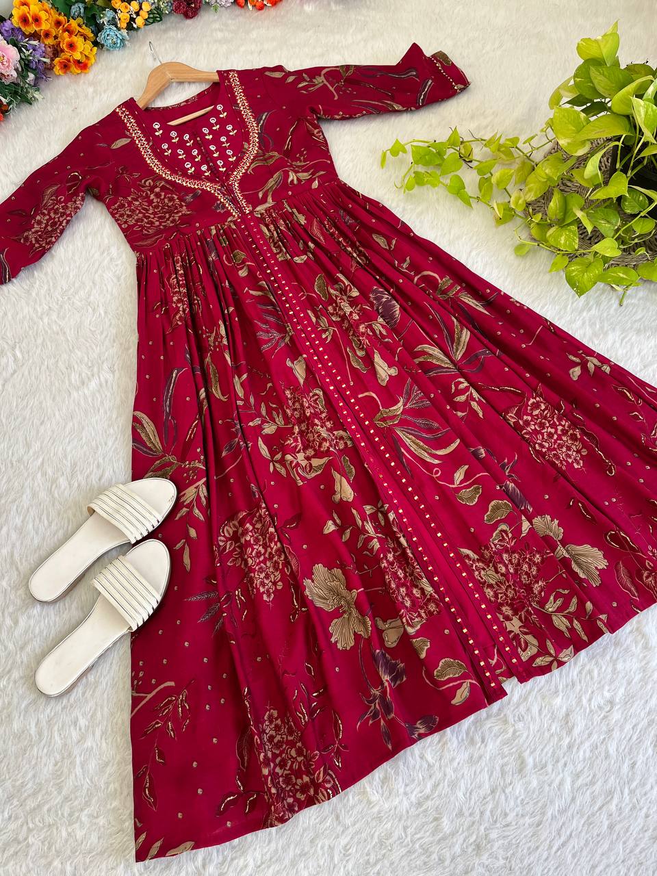 Enamoring Rani Roman Silk Handworked Fully Stitched Designer Gown