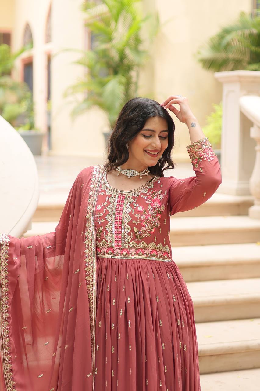 Breathtaking Faux Georgette Rich Sequins Embroidered Top Sharara Suit